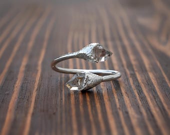 Quartz Crystal Spiral Ring / Silver Gemstone Band / Wedding Minimalist Jewelry / Anniversary Unique Artisan Gift