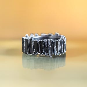 Black Tourmaline Sterling Silver Ring • Boho Textured Silver Band • Natural Gemstone Protection Ring • Handmade 925 Ring for Men & Women