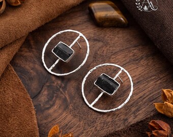 Black Tourmaline Earrings \ Raw Gemstone Earrings | Handmade Healing Crystal Jewelry | Gift for Her