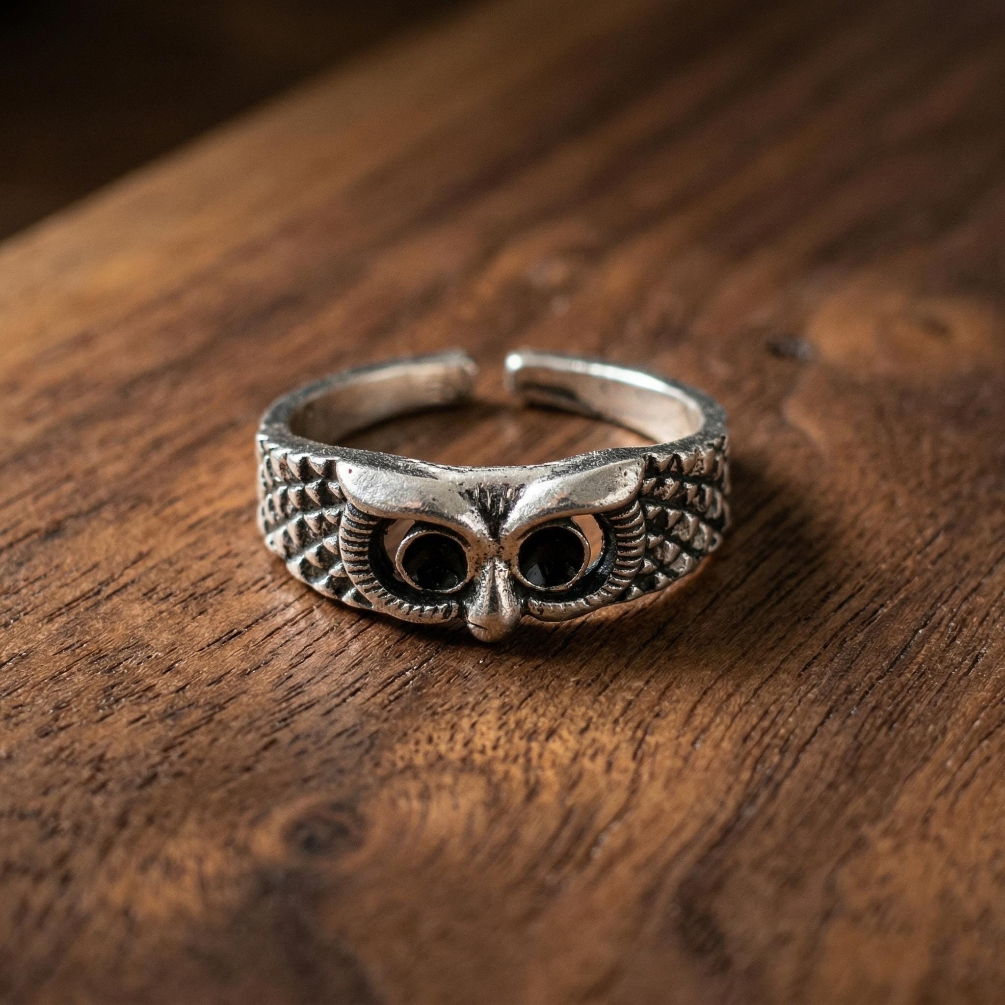 Owl Ring Antique Silver, Owl Adjustable Ring, Animal Ring, Boho Ring, Vintage Ring, Handmade Ring, G