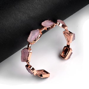 Natural Rose Quartz Silver Cuff Bracelets  \ Gemstone Bangle \ Bracelets For women \ Minimalist Bangle \ Silver Bangle \ Silver Gift For Her