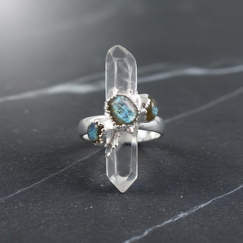 Crystal & Labradorite Ring \ Handmade Healing Stone Ring \ Statement Jewelry \ Gift For Her
