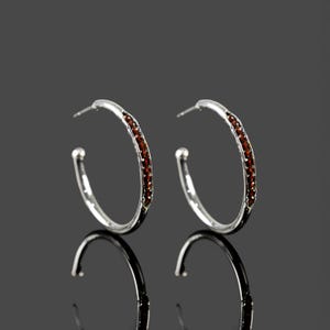Custom Stone Hoop Earrings \ Multi Stone Earrings \ Sterling Silver 925 \ Gifts For Her \ Crescent hoops \ Garnet Earrings \ Decent Earrings