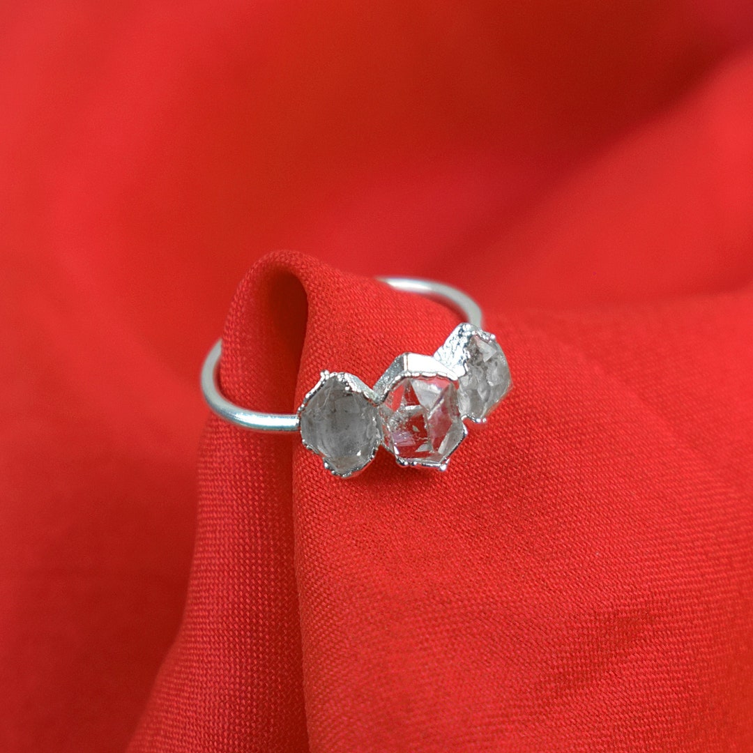 Raw Herkimer Diamond Engagement Ring 925 Sterling Silver Etsy