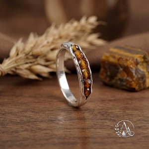 Anillo de cuentas de citrino oscuro \ Anillo llamativo con piedras preciosas \ Joyería artesanal con piedras de nacimiento \ Anillos para mujer