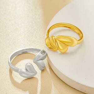 Heart Stainless Steel Ring,Double Heart Stackable Ring,Gold Plated Ring,Adjustable Ring,Stacker Ring,DIY Love Daily Ring Supplies 1295028