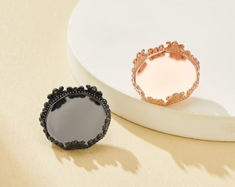 10 Fotos 15 MM Corona Bisel Redondo Ajustes de Botón DIY, Oro Rosa Chapado en Latón Negro Suministros Personalizados de Resina para Ropa DIY 1568016