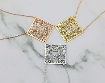 32MM Rose Gold Silver Square Rome City Map Net Work Italy Stainless Steel Pendant Charm Necklace Gift for Her 17/'/'