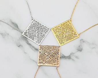 32MM Rose Gold Silver Square Rome City Map Net Work Italy Stainless Steel Pendant Charm Necklace Gift for Her 17/'/'