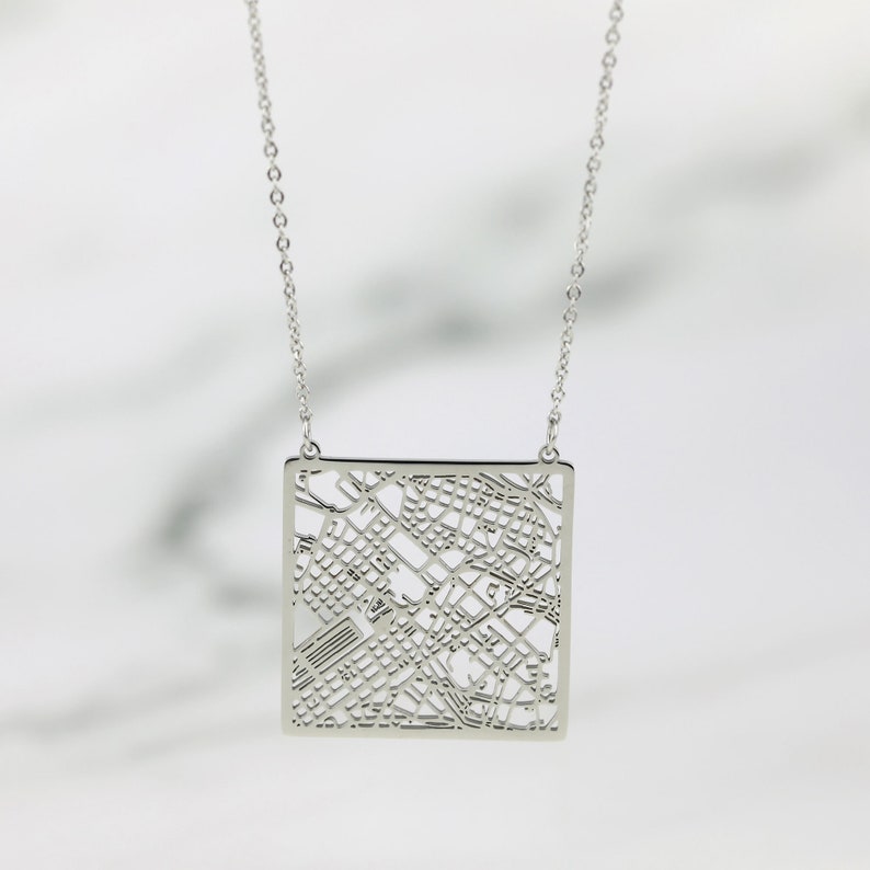 32MM Rose Gold Silver Square Rome City Map Net Work Italy Stainless Steel Pendant Charm Necklace Gift for Her 17/'/'