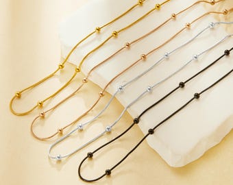 Simple Stainless Steel Beads Chain Necklace,Silver Rose Gold Black Stainless Steel Minimalist Beads Chain,DIY Necklace Supplies 1320051