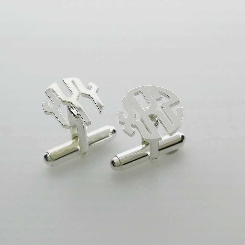 15MM Solid 925 Sterling Silver Cufflinks Customized Personalized 3 Letters Monogram Initial Cuff LinksWedding Gift for Him