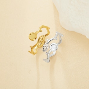 Keepsake Breast Milk Resin Round Bezel  Settings,Curve Tree Branch Leaf Stainless Steel Ring,Adjustable Gold Silver ,DIY Ring Blank 1215089