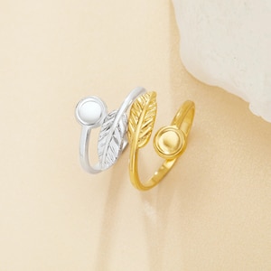 Keepsake Breast Milk Resin Round Bezel Ring Settings,Tree Branch Leaf Stainless Steel Ring,Adjustable Gold Silver ,DIY Ring Blank 1215090