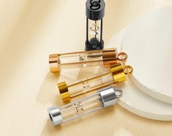 Rose Gold Black Stainless Steel Time Sandglass Perfume Vial Container Pendant,Minimalist Wish Charm,Jewelry DIY Pendant Supplies 1800599