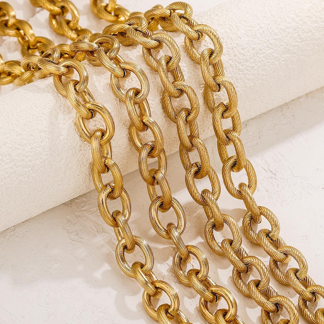 39.37inches 18K Gold Plated Stainless Steel Chain Necklace,12mm Thick ...