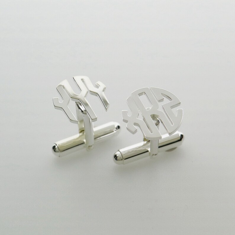15MM Solid 925 Sterling Silver Cufflinks Customized Personalized 3 Letters Monogram Initial Cuff LinksWedding Gift for Him