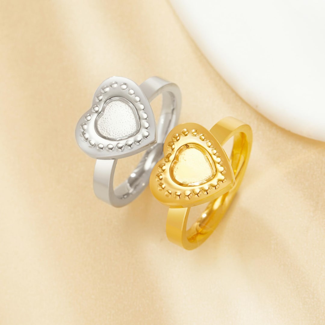Keepsake Mother Milk Resin Heart Bezel Ring Settings,stainless