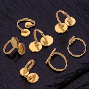 Keepsake Breast Milk Resin Round Bezel Ring Settings,Stainless Steel Gold ,Two Tray Twisted Adjustable Time Gem Base Blank Ring DIY 9210006