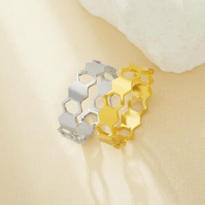 Full Band Hollow Honeycomb Hexagon Ring,Stainless Steel Hexagon Adjustable Ring,Stackable Ring,DIY Daily Simple Ring Supplies 1294941