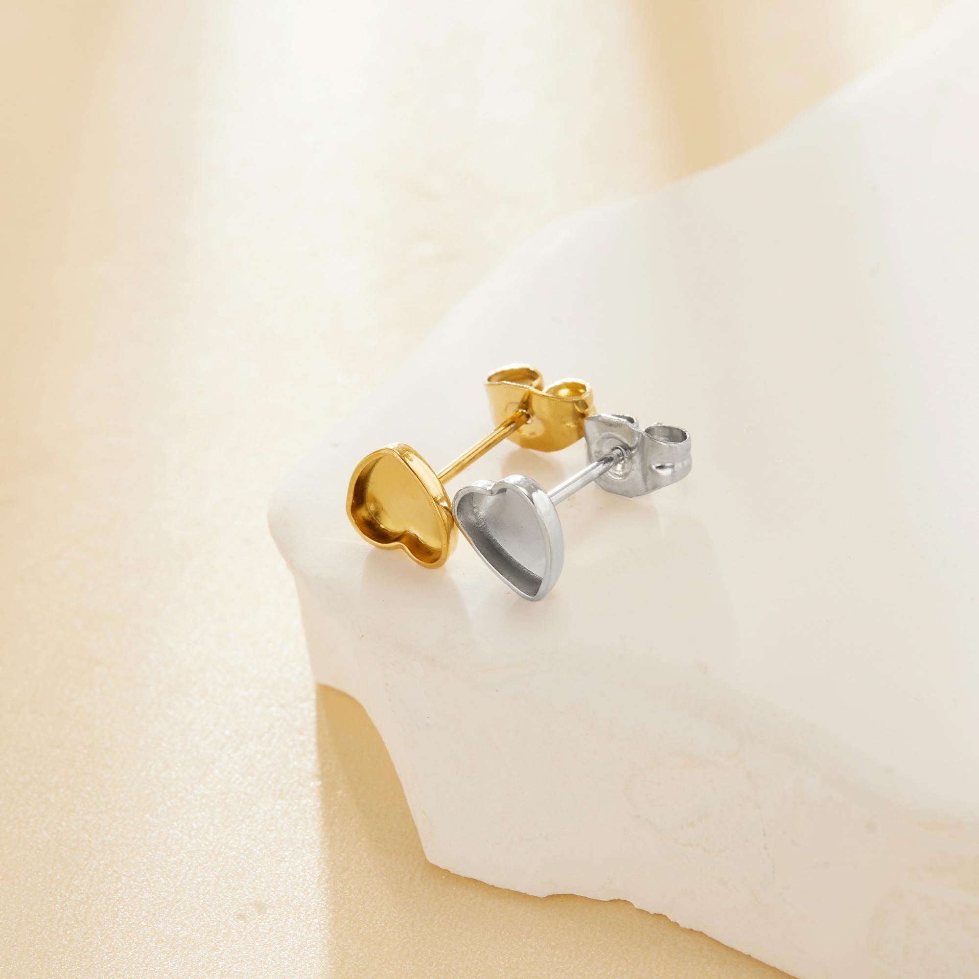 6MM Heart Bezel Studs Earrings Settings,Yellow Gold Rhodium Stainless Steel Earrings,Minimalist Heart ,DIY Earrings Blank Supplies 1706191