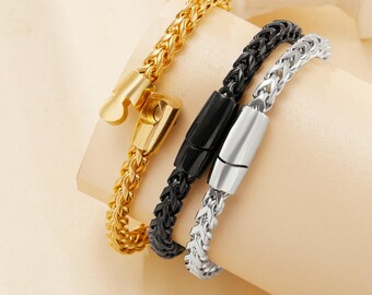 5.5MM Curb Cuban Link Stainless Steel Chain Bracelet,Men's Stainless Steel Chain Bracelet,Silver Gold Black Hip Hop Bracelet 6490096