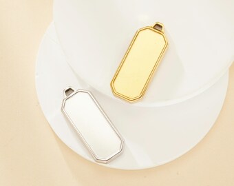Réglages du pendentif lunette octogonale, breloque pendentif en acier inoxydable rhodié or jaune, pendentif octogonal minimaliste, pendentif bricolage blanc 1431352