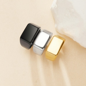 Rechthoekige roestvrijstalen ring met platte bovenkant, eerste stempelring, minimalistische rechthoekige ring, zilveren gouden ring, zwarte DIY-ringbenodigdheden 6290614
