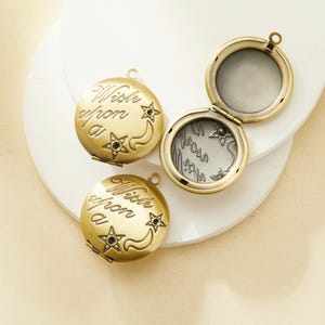 25MM Round Star Photo Locket,Antiqued Bronze Brass Locket,Keepsake Photo Locket,DIY Photo Memory Pendant Charm Supplies 1111088