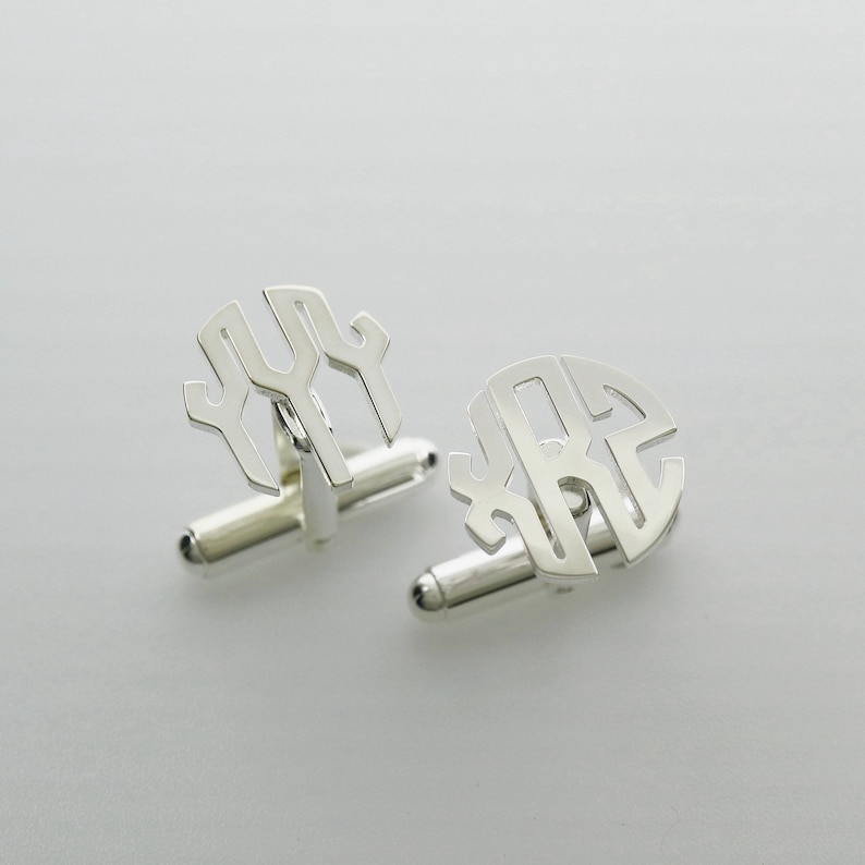 15MM Solid 925 Sterling Silver Cufflinks Customized Personalized 3 Letters Monogram Initial Cuff LinksWedding Gift for Him