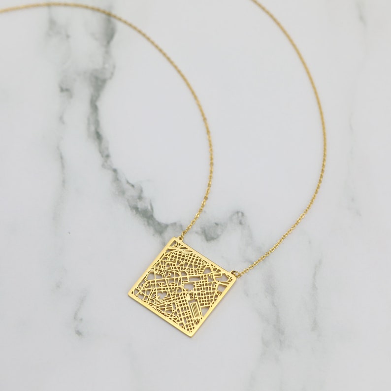 32MM Rose Gold Silver Square Rome City Map Net Work Italy Stainless Steel Pendant Charm Necklace Gift for Her 17/'/'