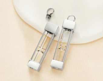 Stainless Steel Glass Silver Plated Time Sandglass Perfume Vial Container Pendant,Minimalist Wish Charm,Jewelry DIY Pendant Supplies 1800590