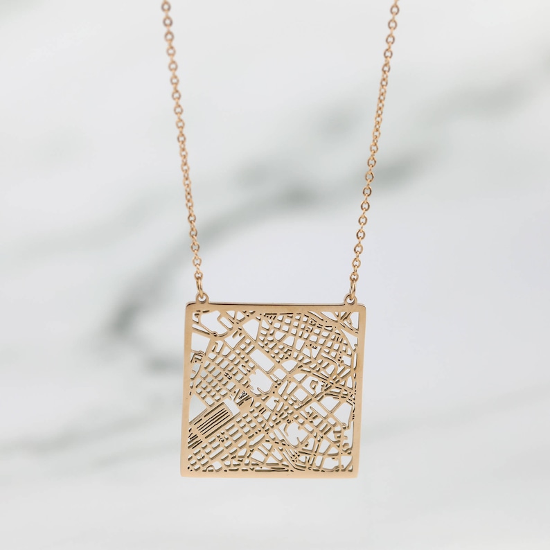 32MM Rose Gold Silver Square Rome City Map Net Work Italy Stainless Steel Pendant Charm Necklace Gift for Her 17/'/'