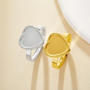 Heart Stainless Steel Bezel Ring,Minimalist Stainless Steel Ring,Gold Silver Resin Blank  Ring,Stackable Ring,Simple Heart Ring 1294924