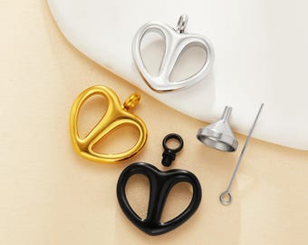 Colgante de acero inoxidable con forma de corazón, pequeño recipiente para cenizas de cremación, urna dorada con forma de frasco de deseos, caja de oración, suministros para colgantes DIY 1190082