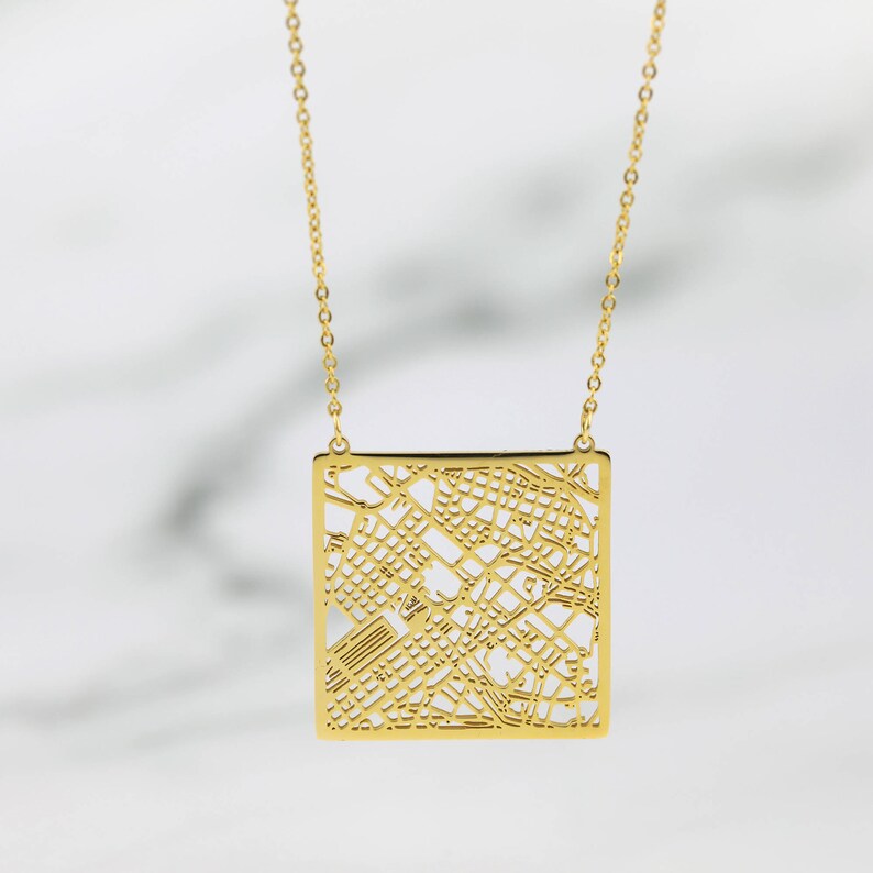 32MM Rose Gold Silver Square Rome City Map Net Work Italy Stainless Steel Pendant Charm Necklace Gift for Her 17/'/'
