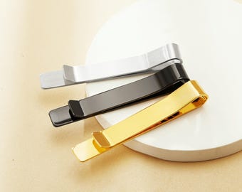 8 x 55 mm pinces à cravate en acier inoxydable vierges pour la gravure, pince à cravate de mariage, pince à cravate personnalisée, barres de cravate de base simple bricolage fournitures 1504037