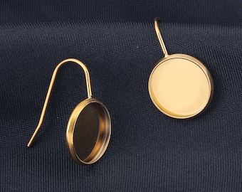 16MM Stainless Steel Time Gem Earrings Bracket, U Shaped Earring Settings , Round Blank Studs ,DIY Gold-Plated Jewelry Tray Supplies 9410007