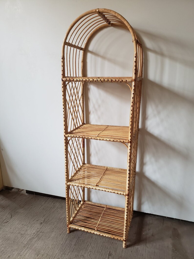62 tall rattan shelf / wicker Furniture / wood bookcase Etsy