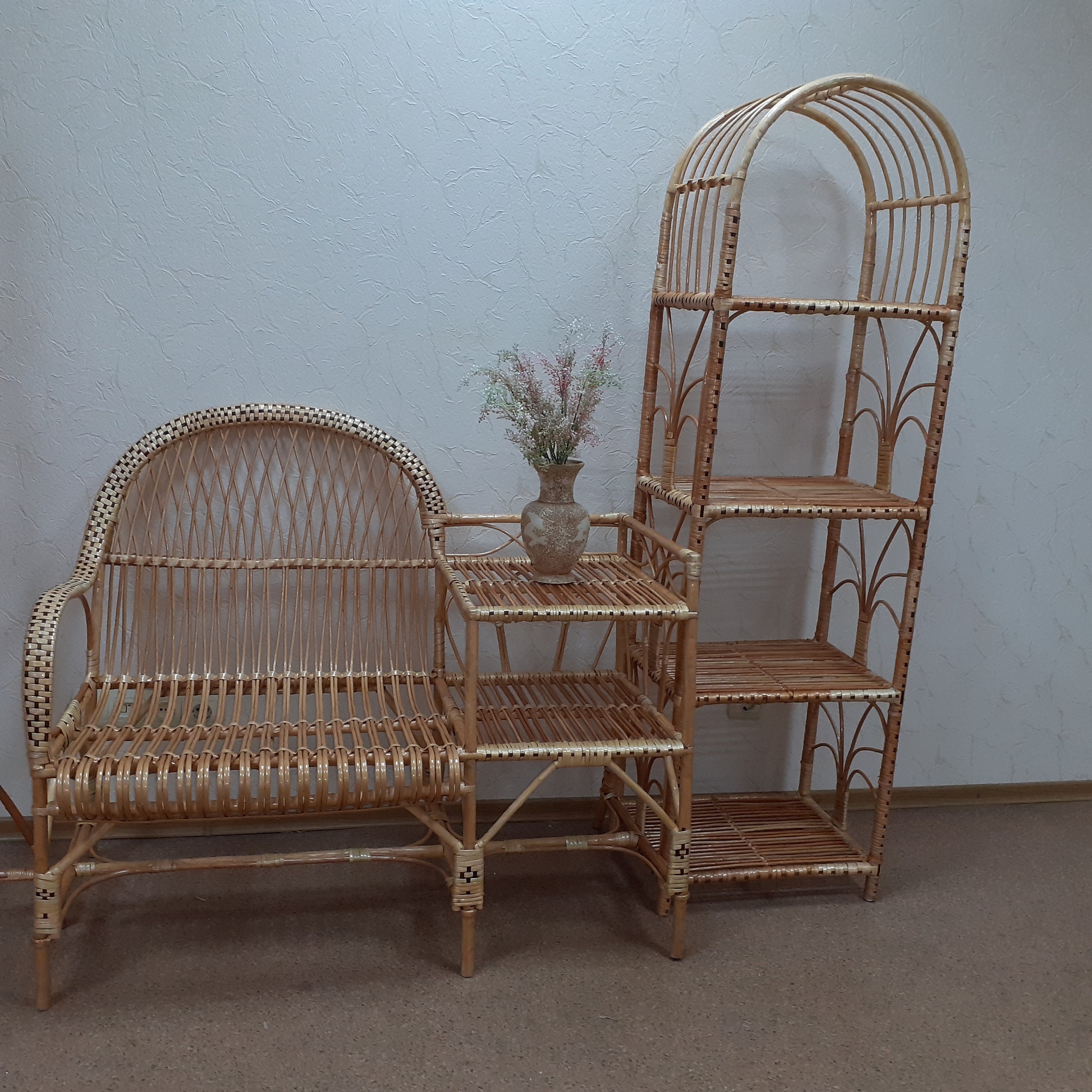 62 tall rattan shelf / wicker Furniture / wood bookcase Etsy