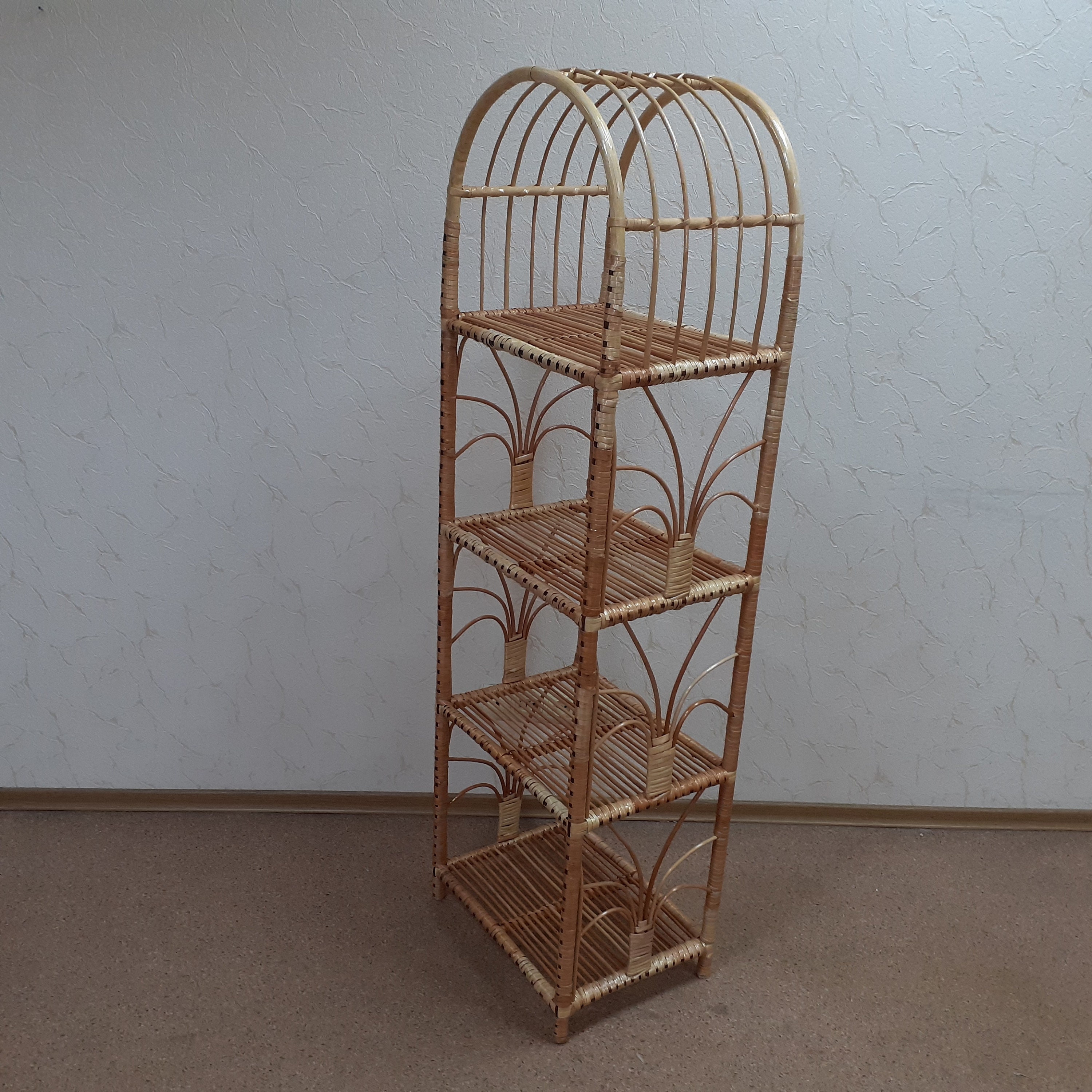 62 tall rattan shelf / wicker Furniture / wood bookcase Etsy