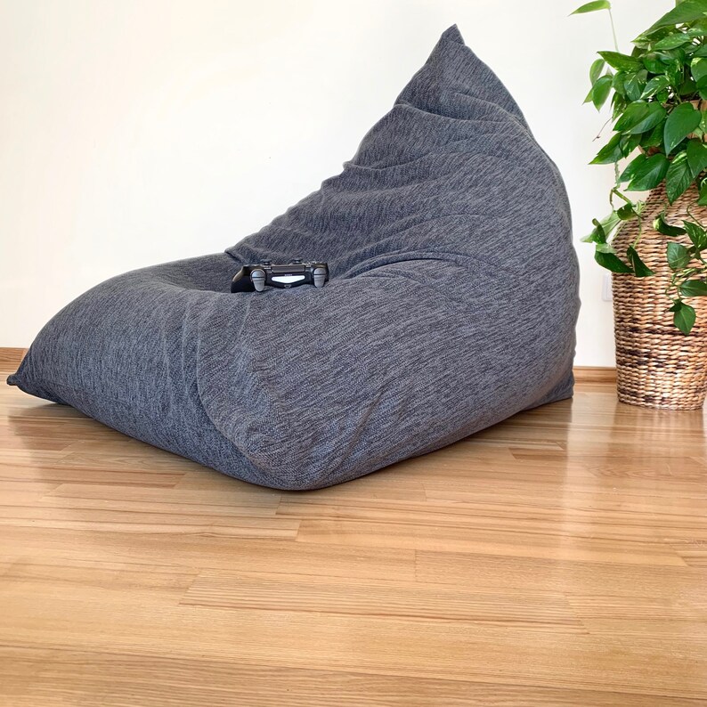 Gaming Beanbag Cover Grey Bean Bag Chair Big Floor Seating Etsy