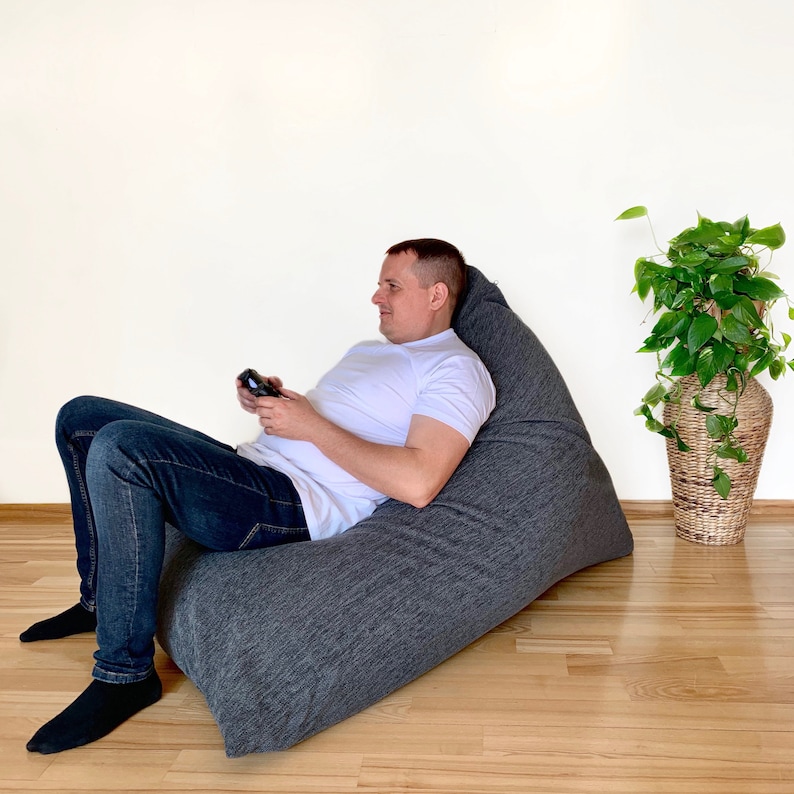 Giant bean bag chair Adult gaming chair Gray beanbag Video image 5