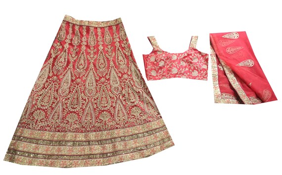 Vintage Lehenga Peach Choli Skirt Dpatta Set Weddi