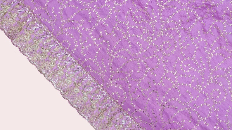 Dev Vintage Indian Pure Silk Saree Sequins Work Floral Pink Used Craft Ethnic Premium Decor Sari Fabric