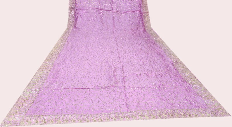 Dev Vintage Indian Pure Silk Saree Sequins Work Floral Pink Used Craft Ethnic Premium Decor Sari Fabric