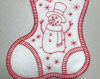 Gestickte Weihnachtsstrumpf - Schneemann Strumpf