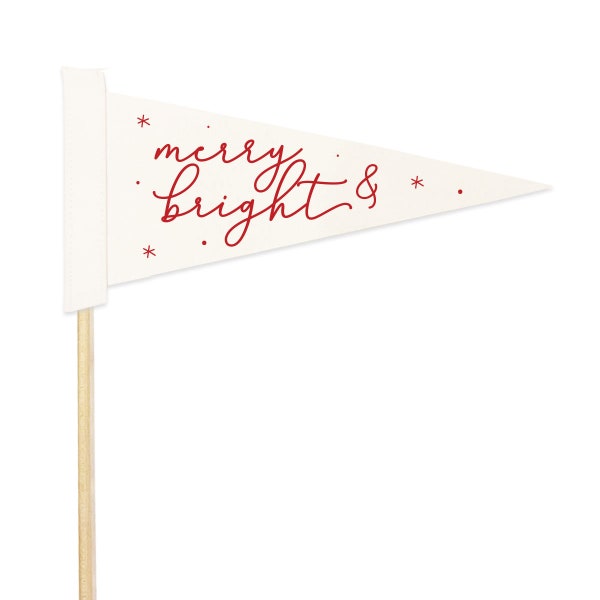 Merry and Bright Christmas Felt Pennant Flag with Wooden Dowel, Kids Christmas Pennant Banner, Christmas Decor, Stocking Stuffer, Photo Prop