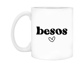 Besos Kiss Coffee Mug, Valentine’s Day Mug,  Porcelain Ceramic Mug, Valentine's Day Gift Ideas For Her, Wife, Women, Bestie, Galentine's Day