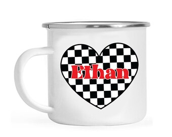 Personalized Kids Valentine's Day Mug Valentine’s Day Gift for Kids Custom Name Retro Valentine Checkered Heart Mug Valentines Cup, Basket